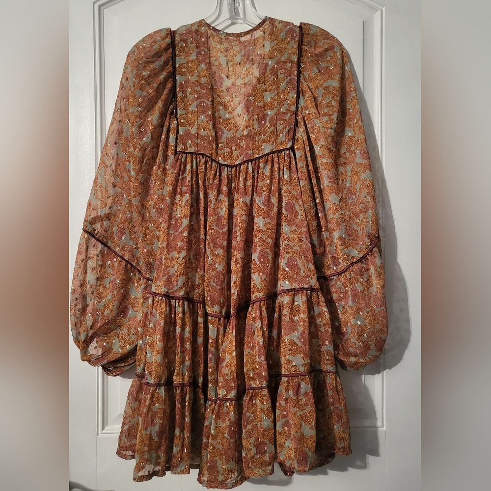 Free people Tiered Babydool Ballon Puff Orange Sheer Mini Dress Size - Picture 5 of 15